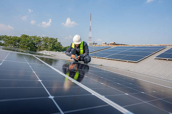 Engineer Service Check Installation Solar Cell On The Roof